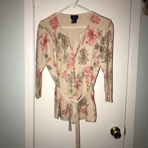 RQT Floral 3/4 Sleeve Cardigan with Sash